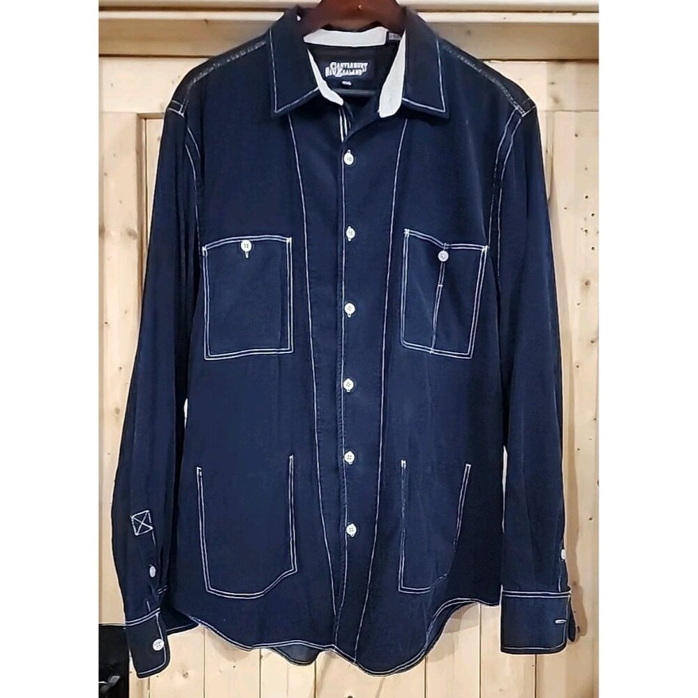Deconstructed Blue Corduroy Chore Pocket Contrast Stitching Mens‎ 2Xl Canterbury